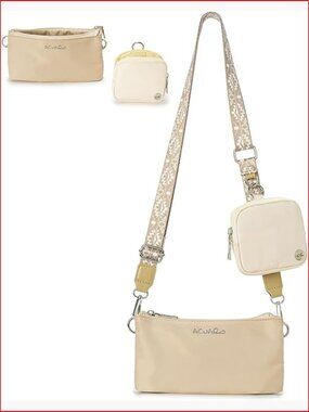 Nylon Waterproof Crossbody Bag with Wide Strap and Removable Mini Purse